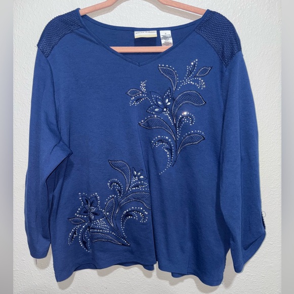 Alfred Dunner Blue Embellished Top - Picture 1 of 4